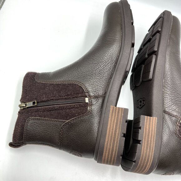 Ugg Womens Size 8.5 Harrison Moto Dark Brown Leather Ankle Boots Booties‎ Shoes - Picture 9 of 16